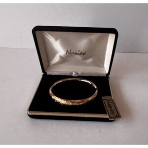 Vintage'80's NAPIER Etched Brushed Hinged Hollow Bangle Matte Gold Tone NWT